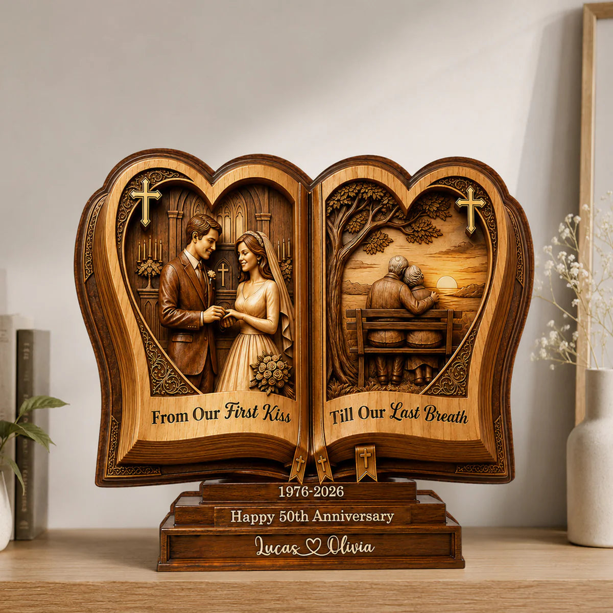 Plaque material and size view - Personalized Couple Wooden Plaque