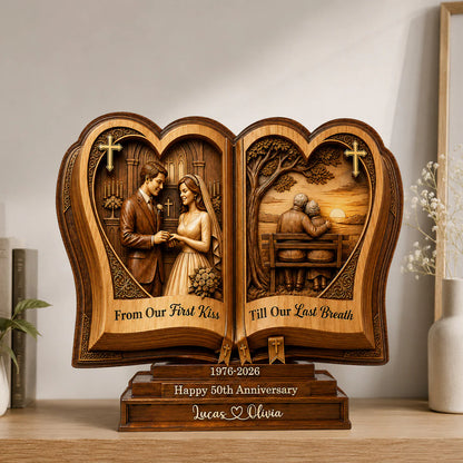 Plaque material and size view - Personalized Couple Wooden Plaque