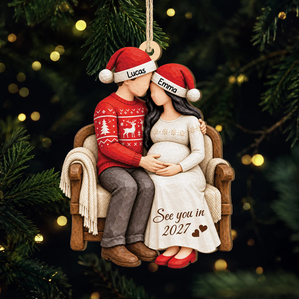 "See You in 2027" Personalized Pregnancy Wooden Ornament - Christmas Gift for Expecting Parents