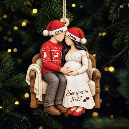 "See You in 2027" Personalized Pregnancy Wooden Ornament - Christmas Gift for Expecting Parents
