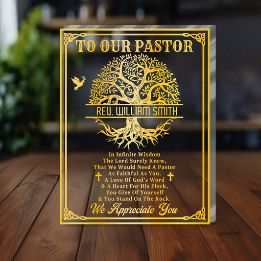 "To Our Pastor Faithful Servant" Personalized Acrylic Plaque - Custom Pastor Appreciation Gift Keepsake