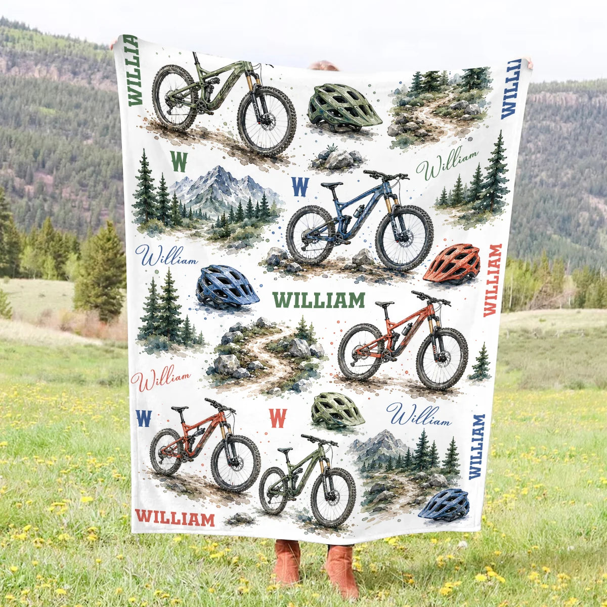 Personalized Mountain Bike Blanket - Custom Name MTB Throw Blanket for Kids