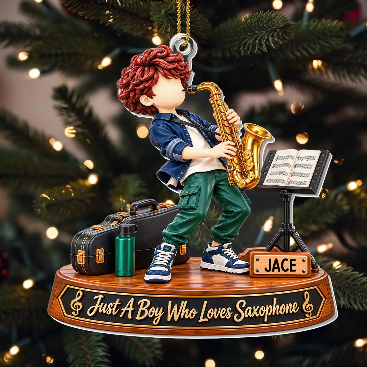 "Just A Boy Who Loves Saxophone" Personalized Acrylic Ornament - Custom Christmas Gift for Son or Grandson