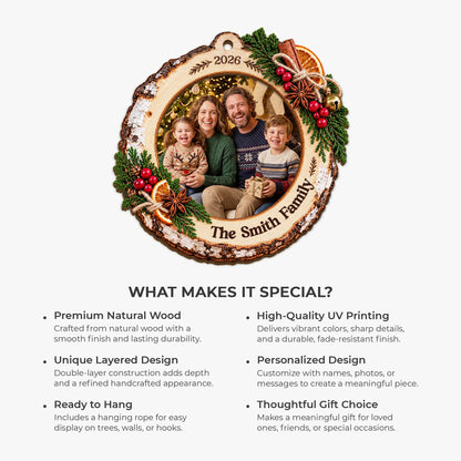 Personalized Family Photo Ornament - Custom Wood Christmas Keepsake Gift for Family