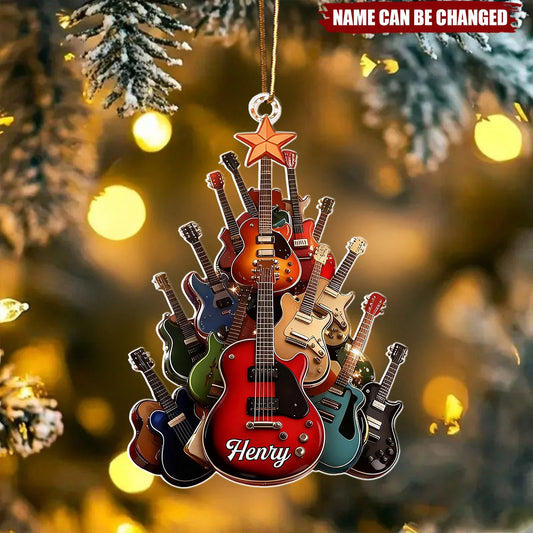 Custom Electric Guitar Tree Acrylic Ornament - Personalized Musician Christmas Gift Accent