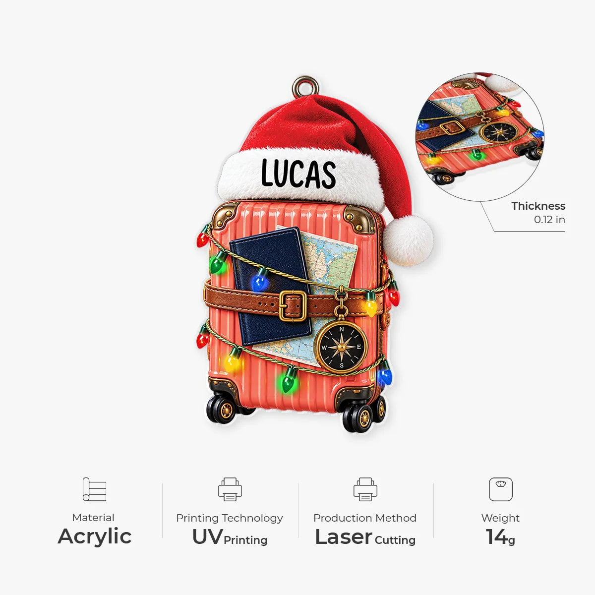 Suitcase Adventure Personalized Travel  Acrylic Ornament - Custom Christmas Keepsake for Family