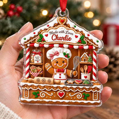 Made with Love Personalized Acrylic Ornament - Custom Christmas Gingerbread Baker Keepsake