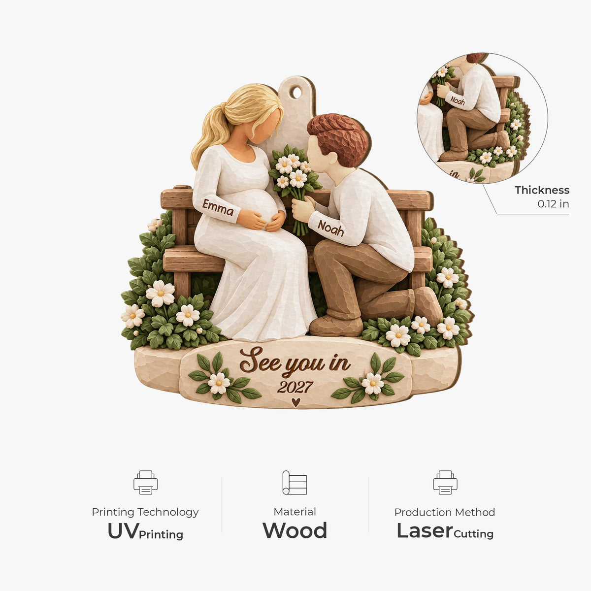 See You in 2027 Personalized Wooden Ornament - Expecting Parents Baby Keepsake Gift