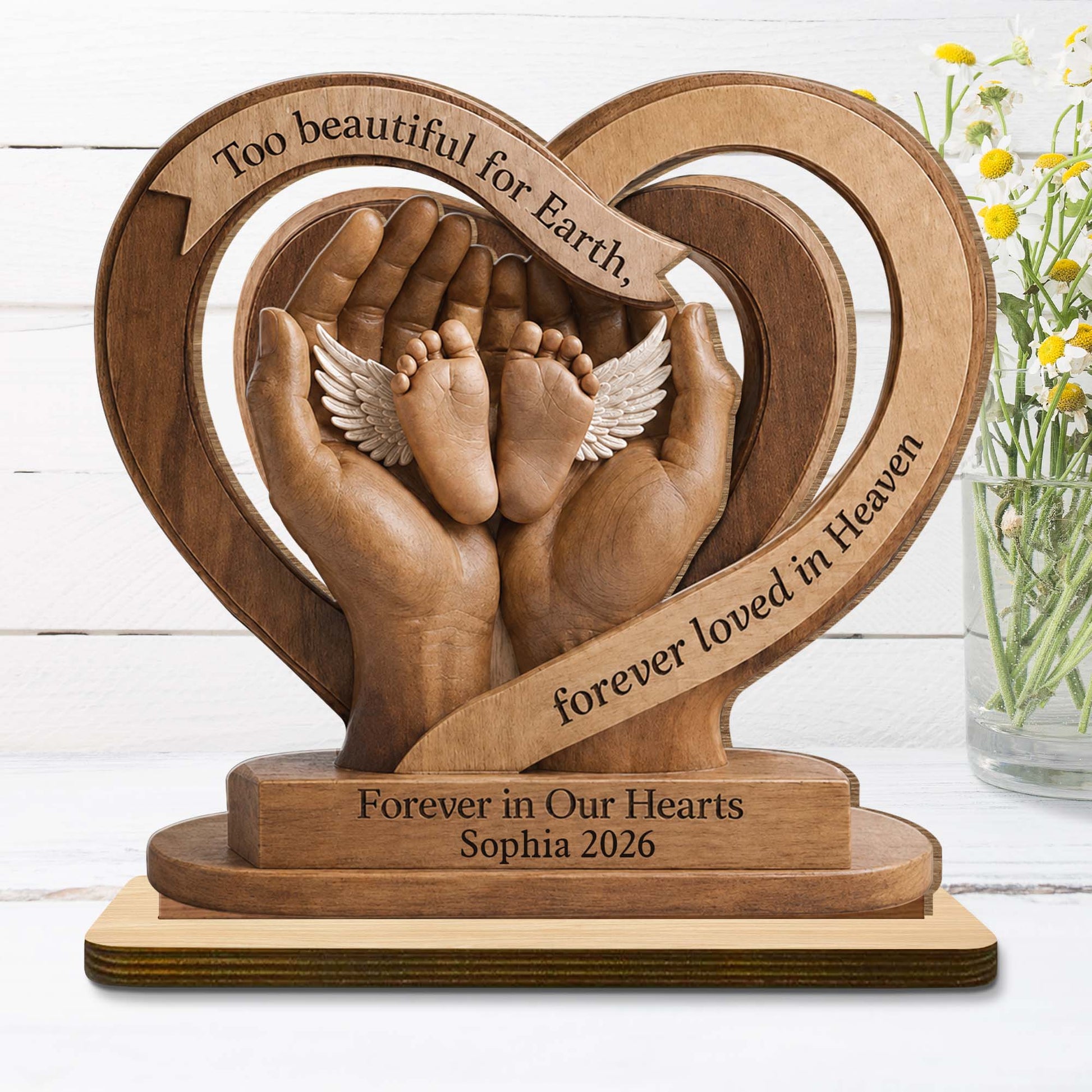 Too Beautiful For Earth - Personalized Wooden Plaque Memorial Gift for Baby