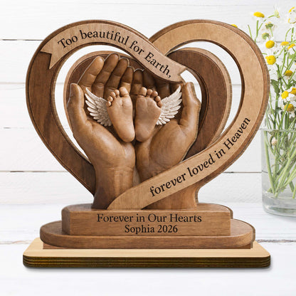 Too Beautiful For Earth - Personalized Wooden Plaque Memorial Gift for Baby