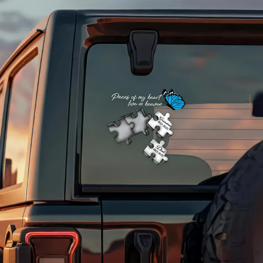 A Piece Of My Heart Lives In Heaven - Personalized Car Window Memorial Decal