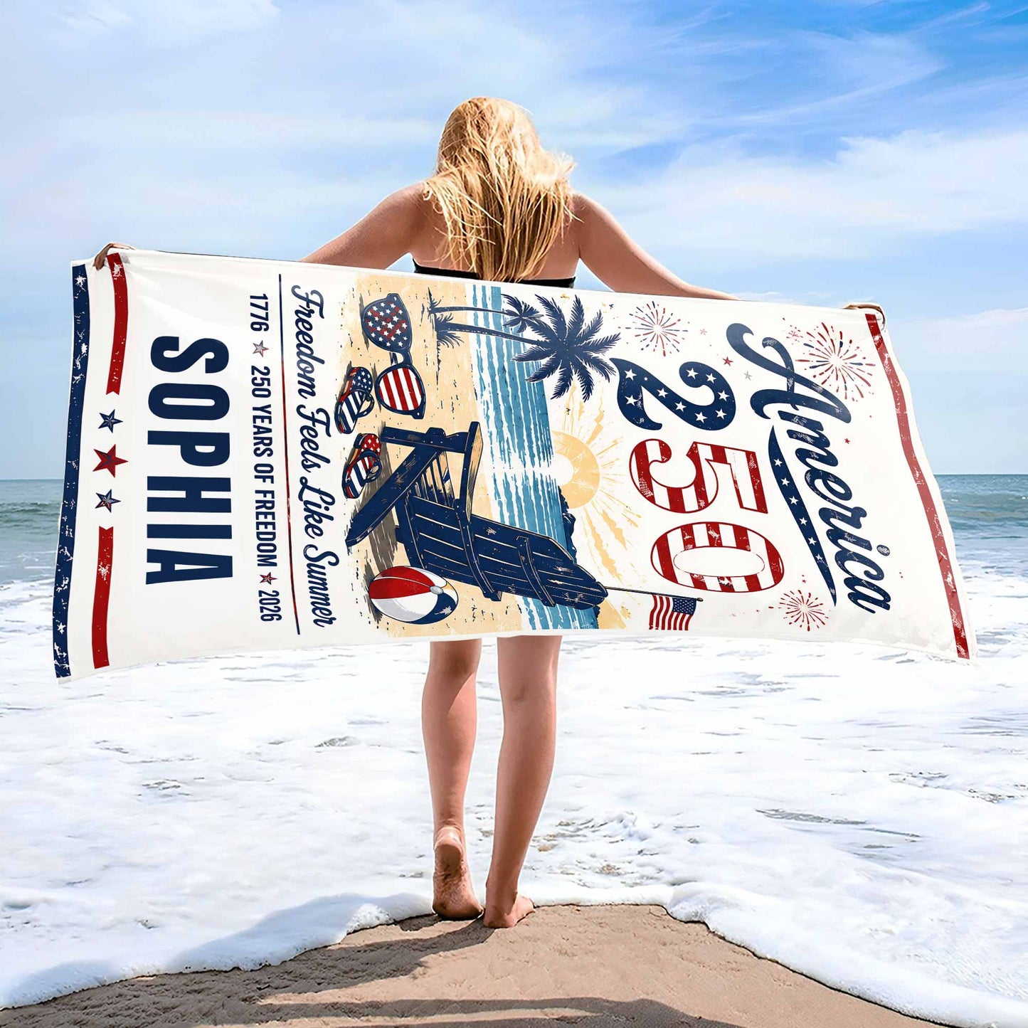 Custom Patriotic Beach Towel for Family with personalized design details for meaningful gifting image 6