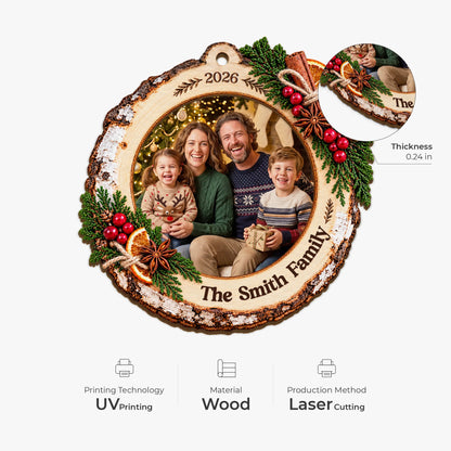 Personalized Family Photo Ornament - Custom Wood Christmas Keepsake Gift for Family