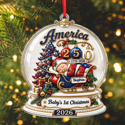 Baby's 1st Christmas 2026 America 250th - Personalized Acrylic Ornament for Newborn