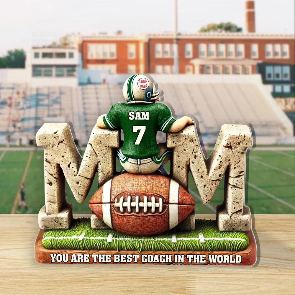 Custom Football Mom Plaque for Mom with personalized design details for meaningful gifting