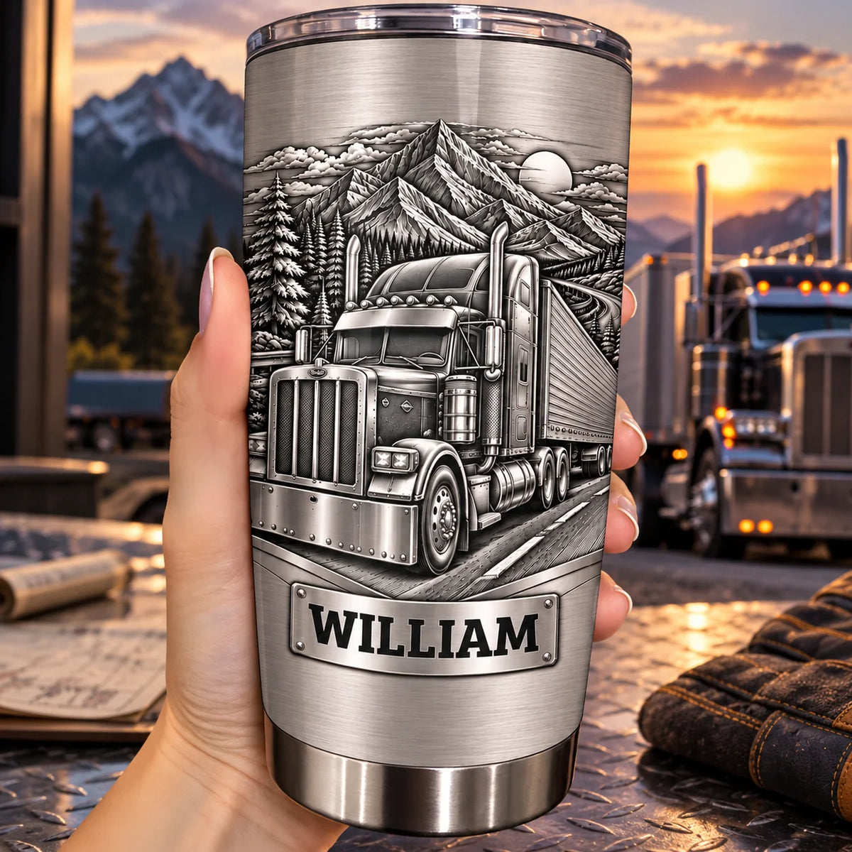 King of the Road Personalized Truck Driver Tumbler - Custom Travel Mug for Dad to Birthday Gift