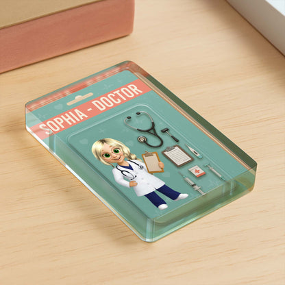 Personalized doctor acrylic plaque featuring a custom cartoon character and stethoscope design for medical professionals image 10