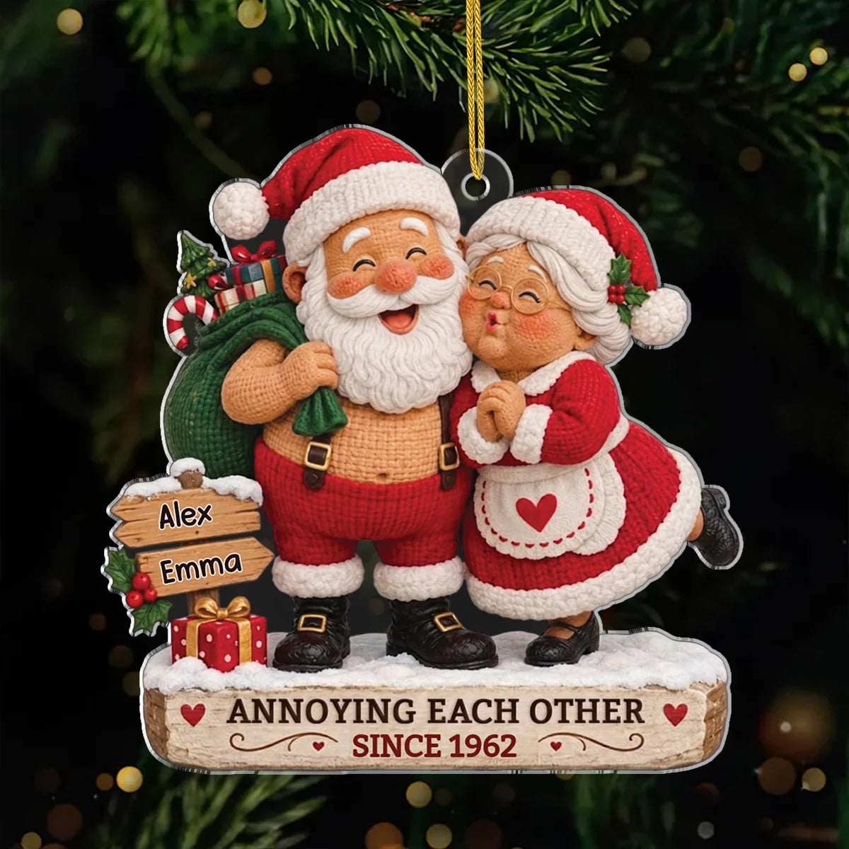 Growing Old Together Santa Couple Ornament - Personalized Acrylic Keepsake with Custom Names, Mr & Mrs Christmas Gift for Couples