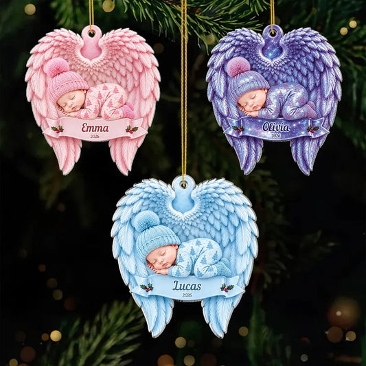 Angel Wings Baby Memorial Acrylic Ornament - Personalized In Loving Memory Christmas Keepsake Gift