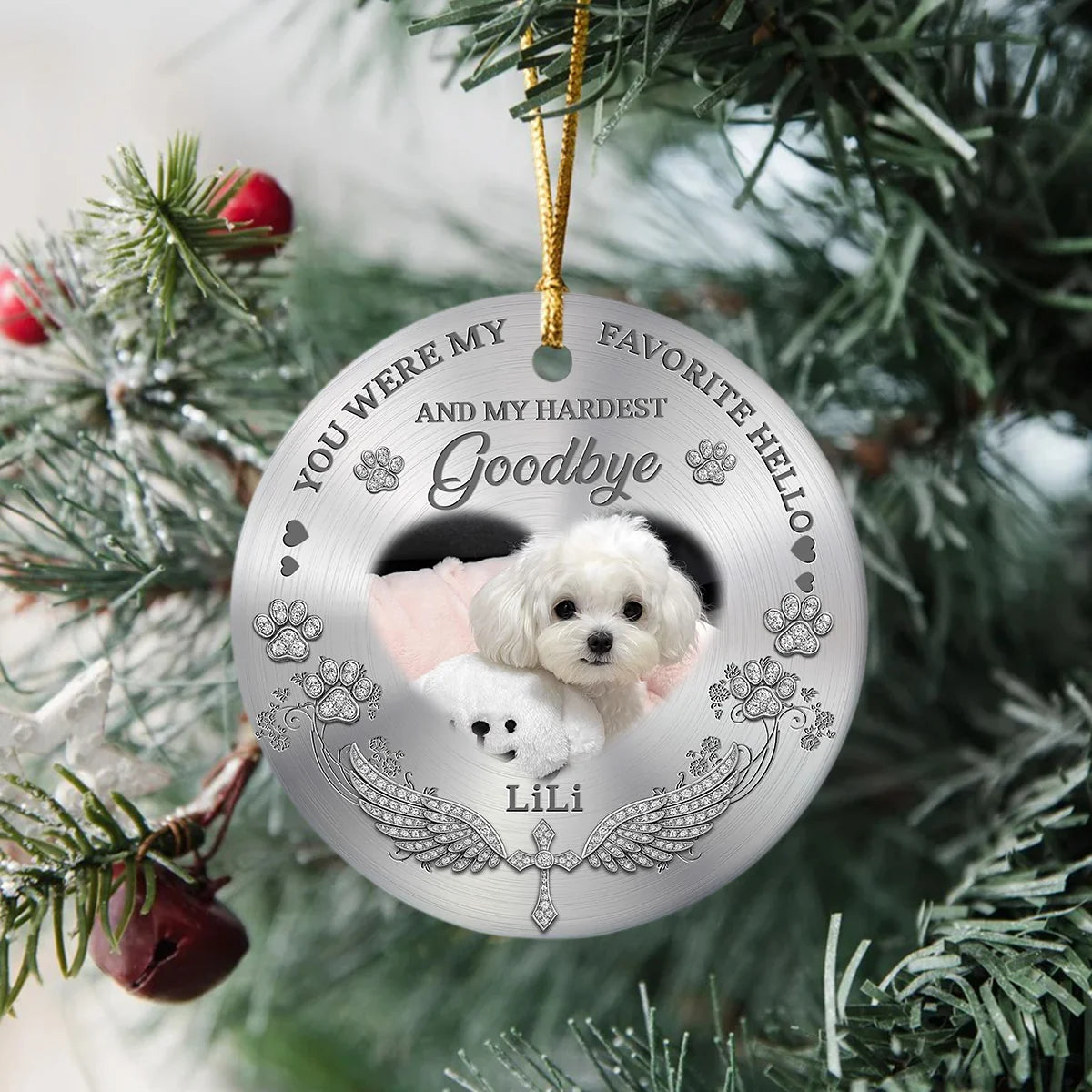 "No Longer By My Side" Personalized Ceramic Ornament - Custom Pet Photo Memorial Sympathy Gift