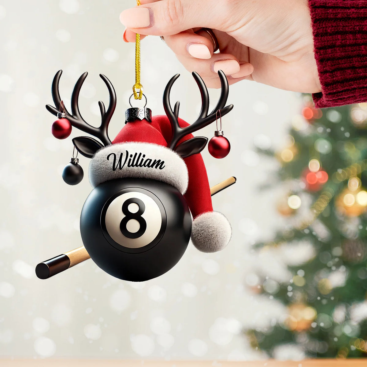 Personalized Billiard Ball Christmas Ornament - Custom Acrylic Billiards Pool Gift