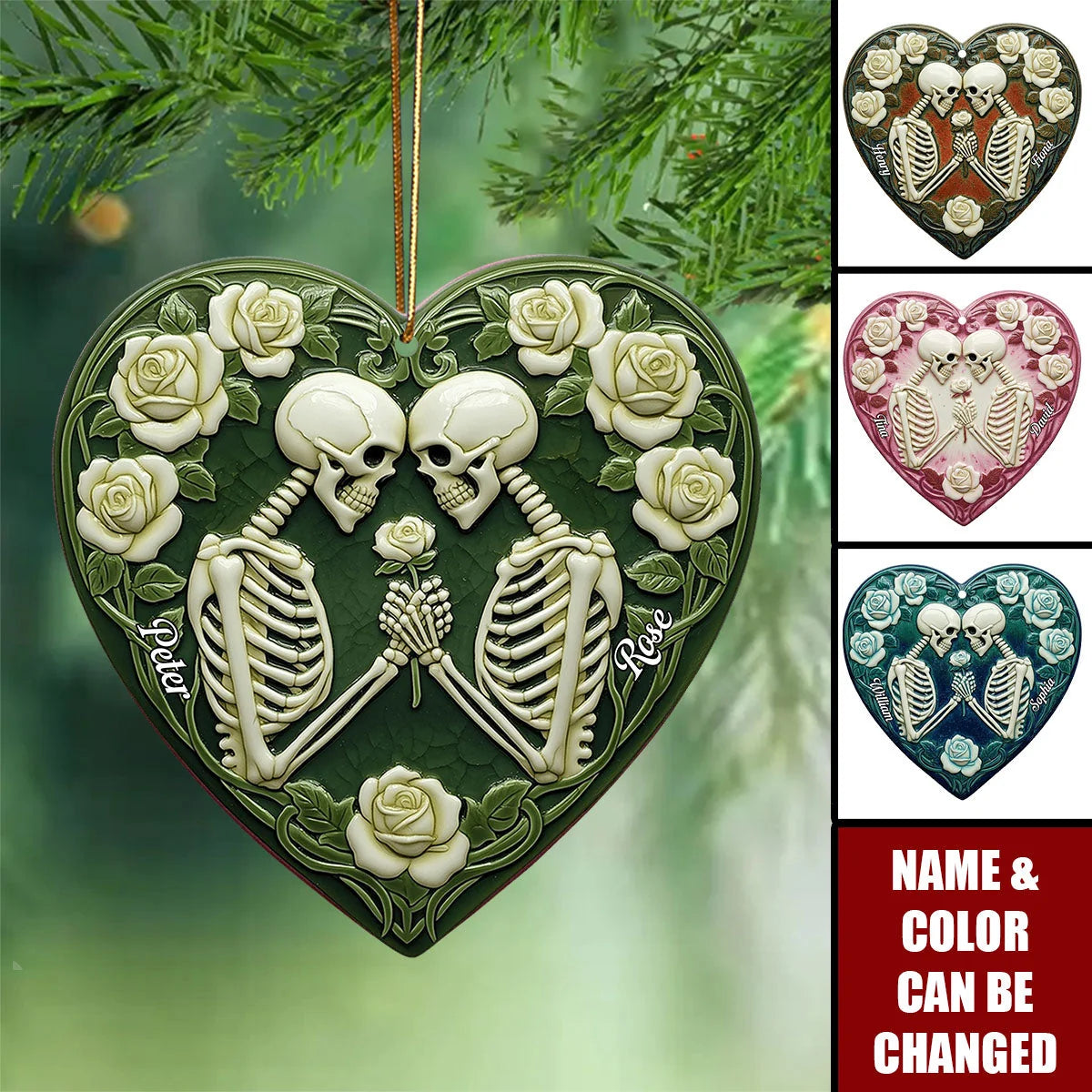 Till Death Do Us Part Personalized Skeleton Couple Ornament - Custom Wooden Keepsake Gift