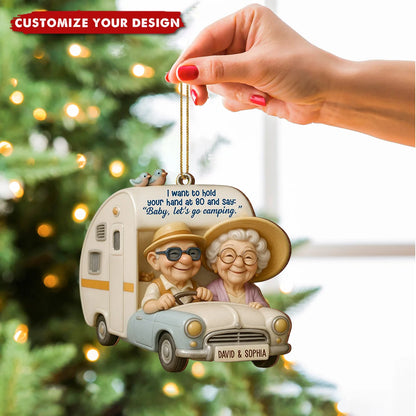 Hold Your Hand At 80 Personalized Wooden Ornament - Camping Gift for Elderly Couples