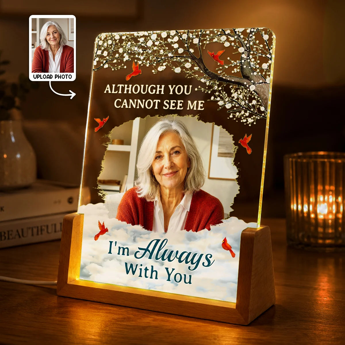 "Although You Cannot See Me" Personalized Memorial Night Light - Keepsake for Family