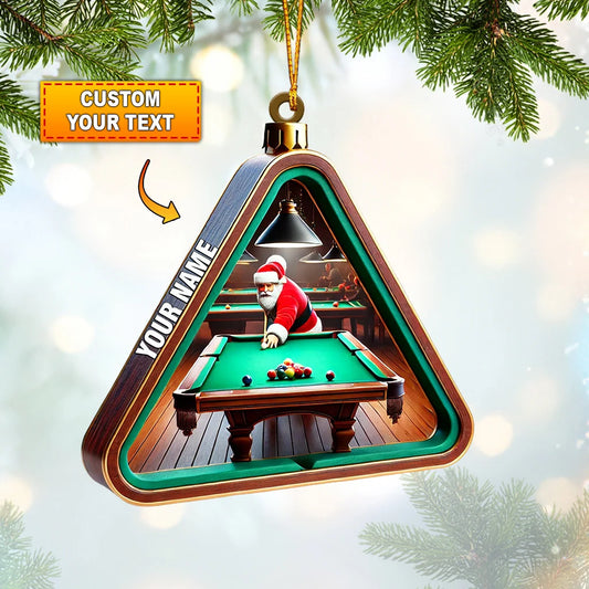Personalized Billiards Santa Christmas Ornament - Custom Name Pool Player Acrylic Decor Gift