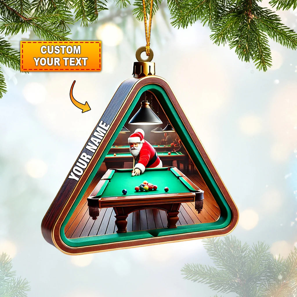 Personalized Billiards Santa Christmas Ornament - Custom Name Pool Player Acrylic Decor Gift