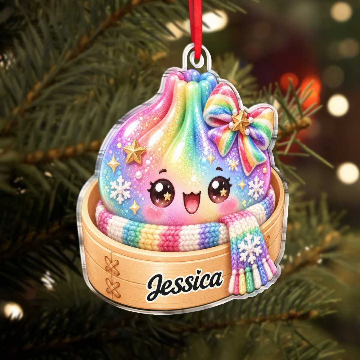 Cozy Steamer Custom Soup Dumpling Acrylic Ornament - Personalized Christmas Keepsake for Kids and Best Friends