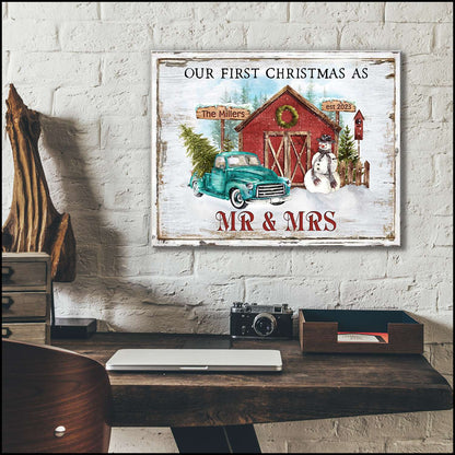 "Our First Christmas As Mr & Mrs" Personalized Canvas / Poster - Custom Newlywed Wall Art Gift