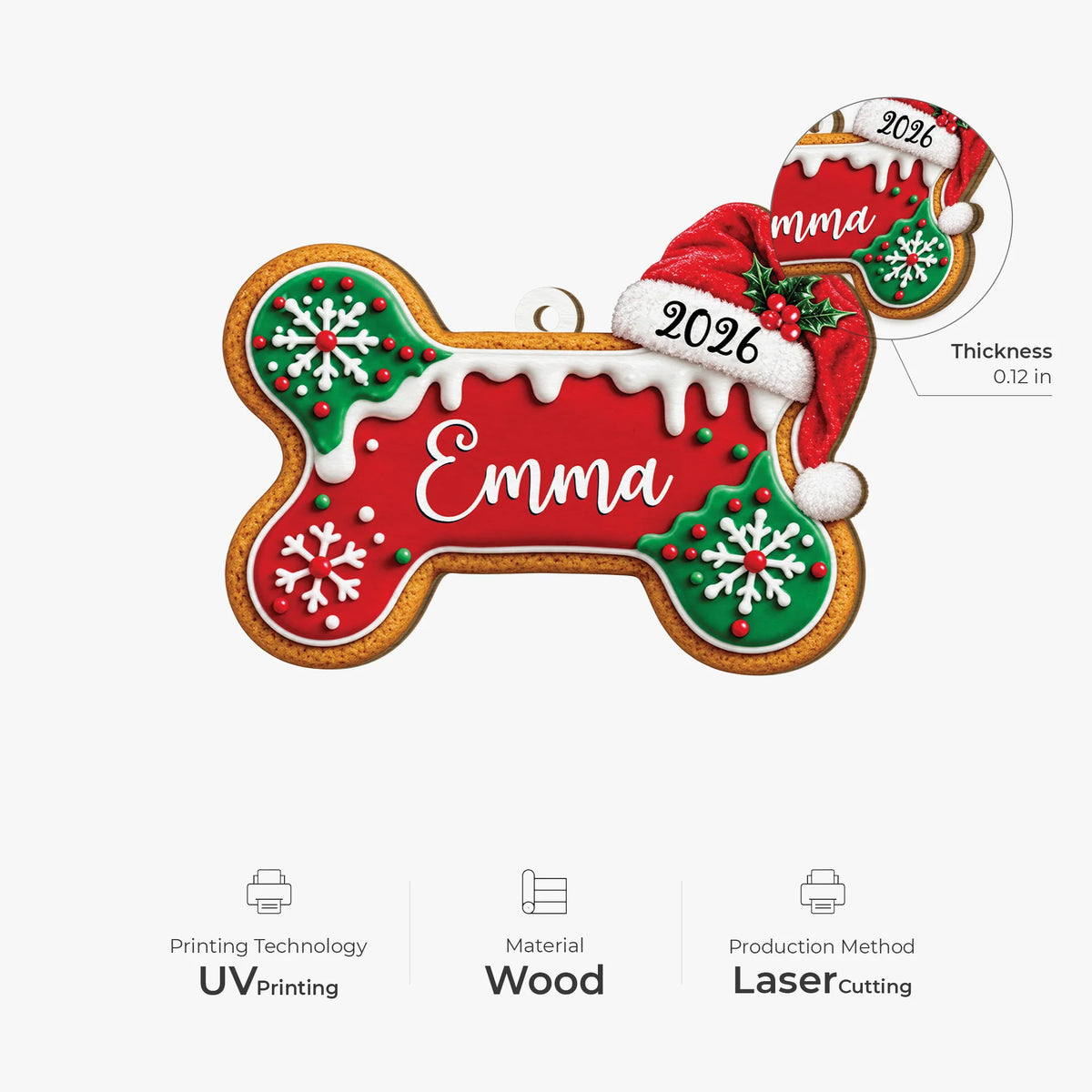 Personalized Gingerbread Pet Wooden Ornament - Custom Christmas Dog Bone Paw Gift