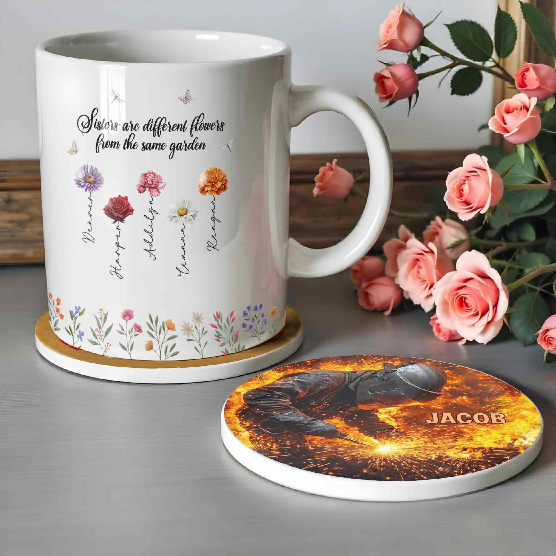 Custom Welder Ceramic Coaster for Dad with personalized design details for meaningful gifting image 6