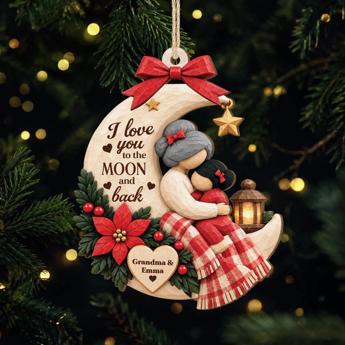 I Love You To The Moon And Back - Personalized Wooden Ornament for Grandma and Grandpa