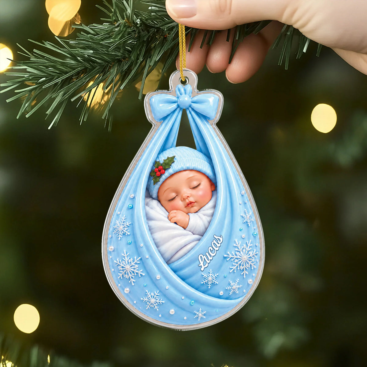 Baby in Swaddle – Personalized Acrylic Ornament, Custom Newborn Keepsake for New Mom, Christmas Gift