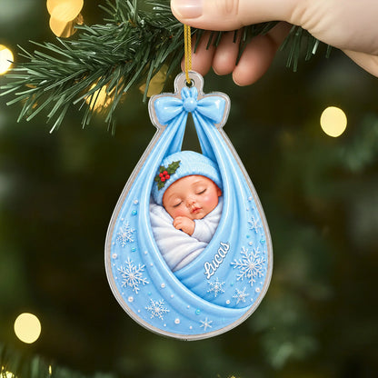 Baby in Swaddle – Personalized Acrylic Ornament, Custom Newborn Keepsake for New Mom, Christmas Gift