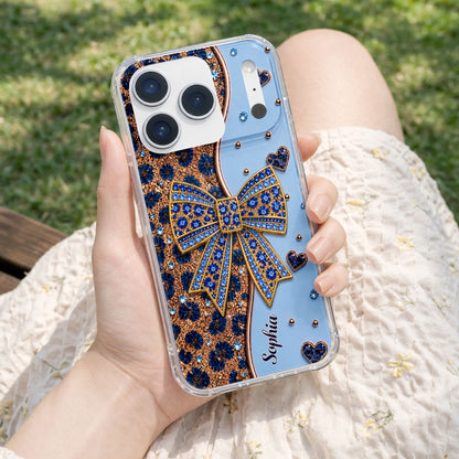 Custom name clear phone case with purple sparkling glitter bow design for iPhone and Samsung image 10