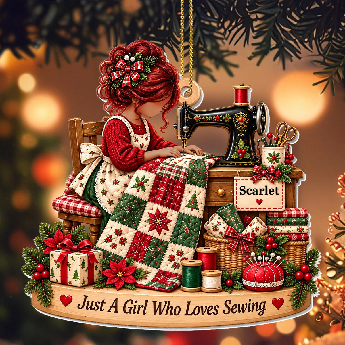 Just A Girl Who Loves Sewing Personalized Acrylic Ornament - Custom Quilter Gift for Mom