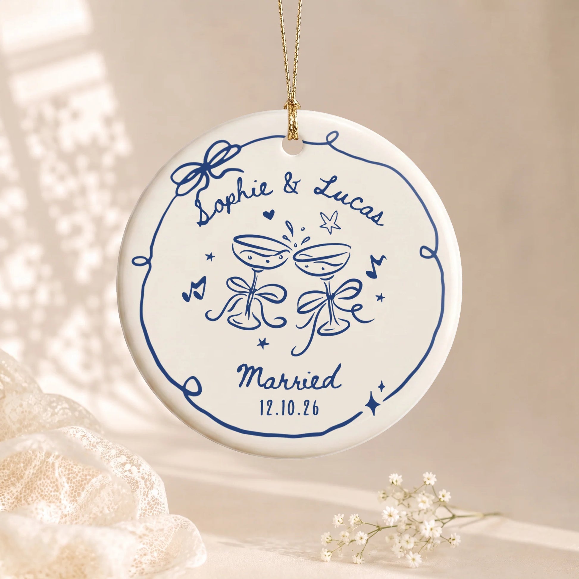 Personalized Engaged Married Couple Christmas Ceramic Ornament - Custom Couples Gift Keepsake