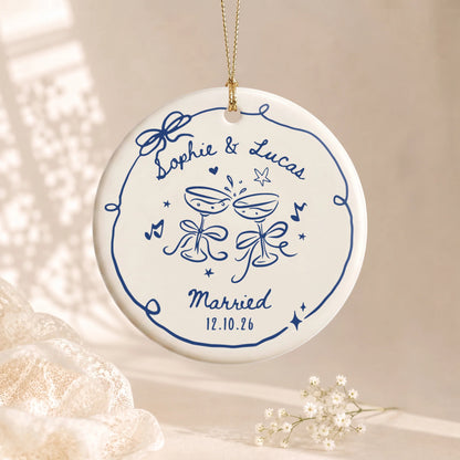 Personalized Engaged Married Couple Christmas Ceramic Ornament - Custom Couples Gift Keepsake