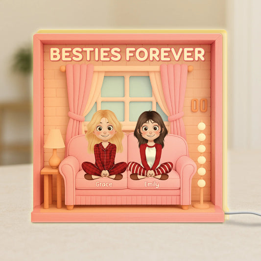 Besties Forever Personalized Acrylic Light Box - Custom Gift for Best Friends, Sisters