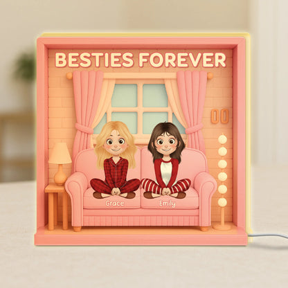 Besties Forever Personalized Acrylic Light Box - Custom Gift for Best Friends, Sisters