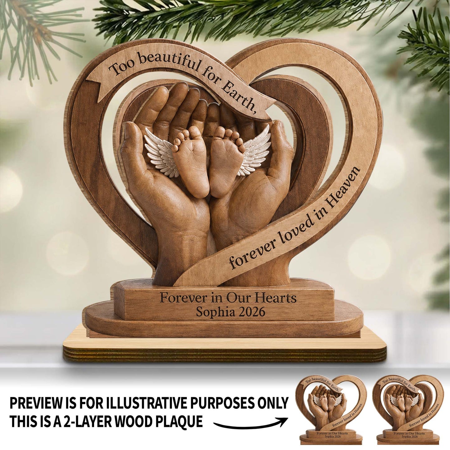Too Beautiful For Earth - Personalized Wooden Plaque Memorial Gift for Baby