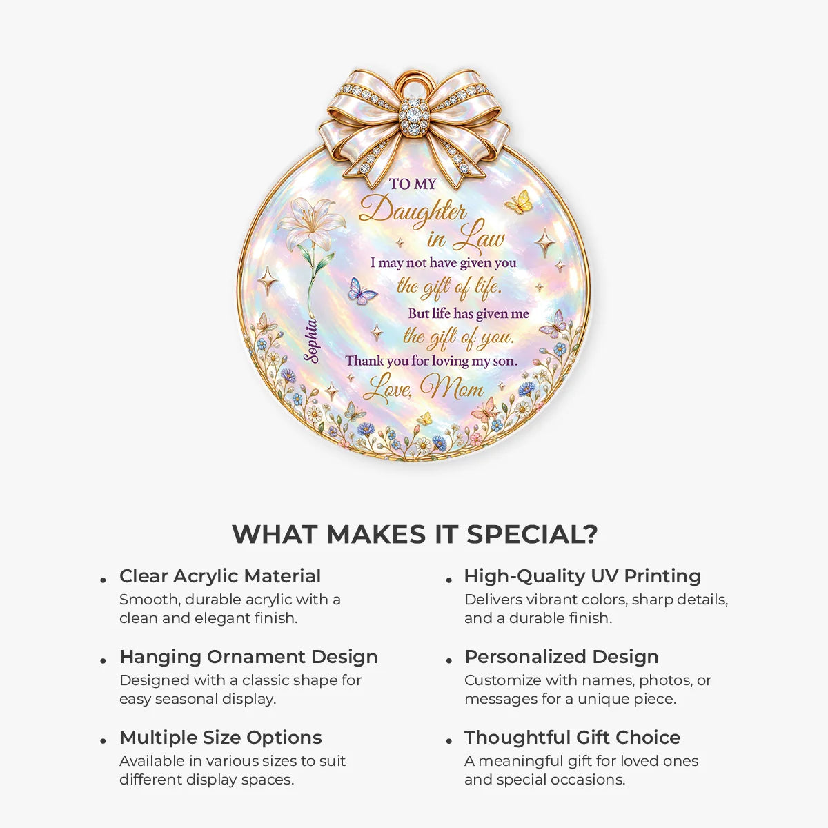 Thank You for Loving My Son Personalized Acrylic Ornament - Birth Flower Keepsake Gift for Daughter in Law