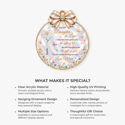 Thank You for Loving My Son Personalized Acrylic Ornament - Birth Flower Keepsake Gift for Daughter in Law