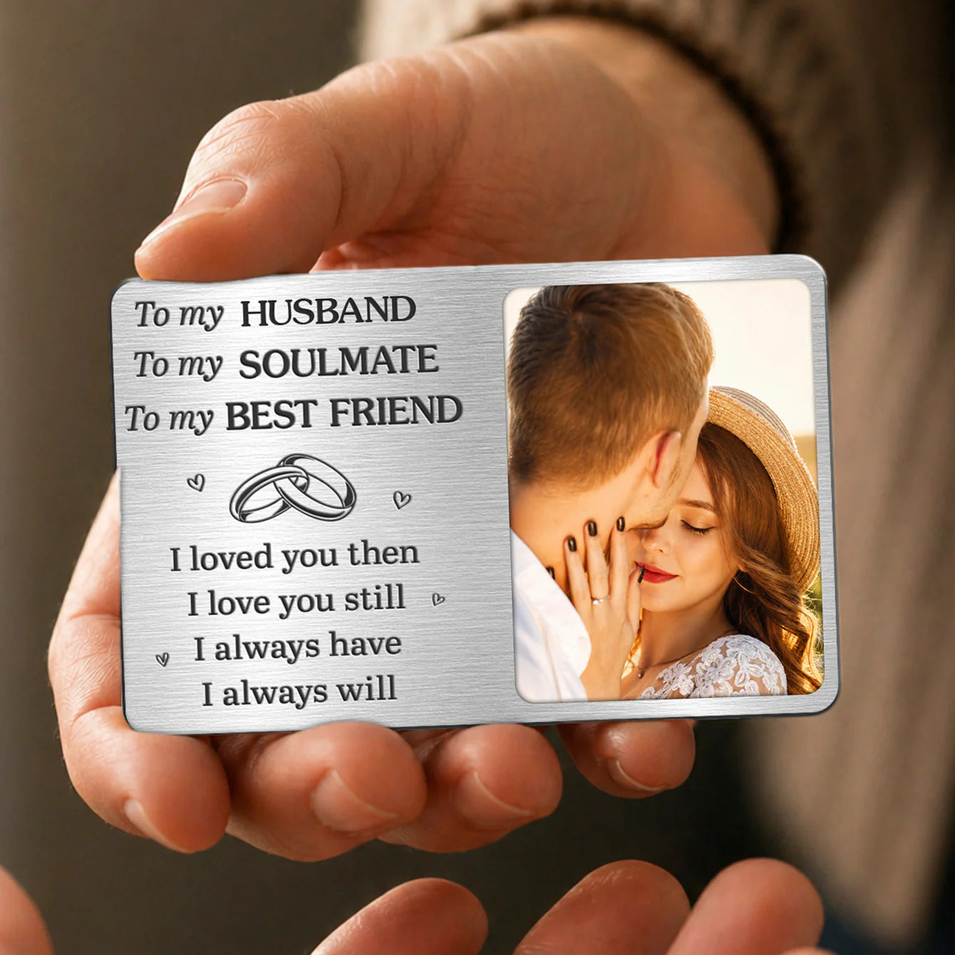 Custom Photo Husband Wallet Card for Husband with personalized design details for meaningful gifting