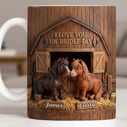 Personalized horse lovers mug with cute barn design and custom names for couples image 10