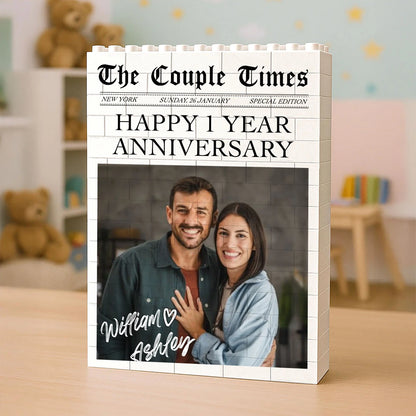 "The Couple Times" Custom Newspaper Photo Building Brick - Personalized Couple Anniversary Keepsake Gift