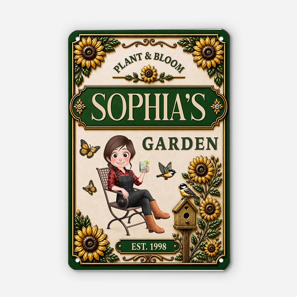 Plant and Bloom Personalized Metal Garden Sign - Custom Outdoor Wall Plaque Decor for Gardeners